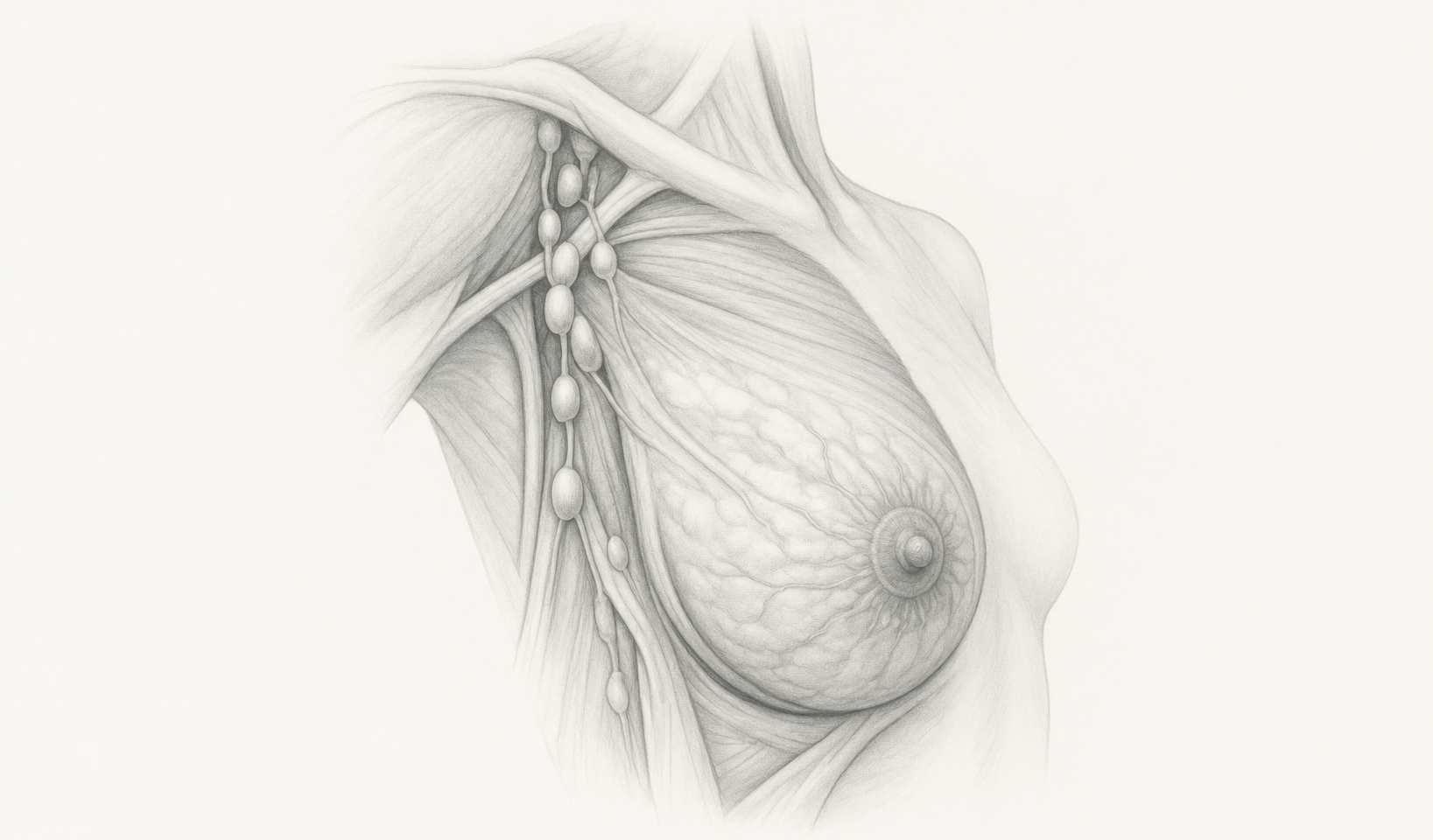 Ilustración anatómica de la mama y el plano pectoral.